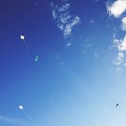 A kite against a blue sky.