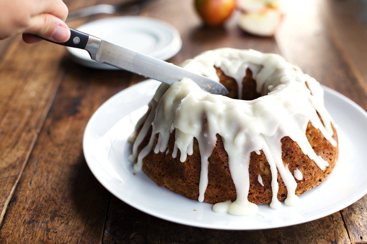 Honey apple bundt cake with glaze.