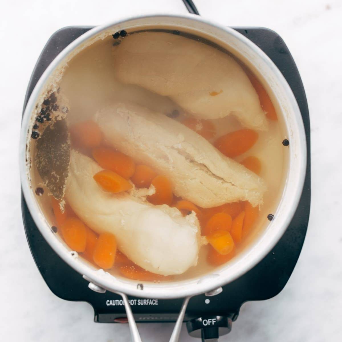 Poached chicken breasts.